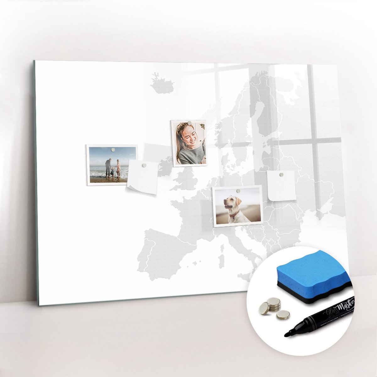Tulup Whitebord - Kaart van Europa - 100 x 70 cm - Grijs Magnetisch Wandbord - Gratis 5 Sterke Magneten + Whiteboard Marker & Wisser - Scandinavisch Design Bord - Magneetbord Muur - Planning Muur