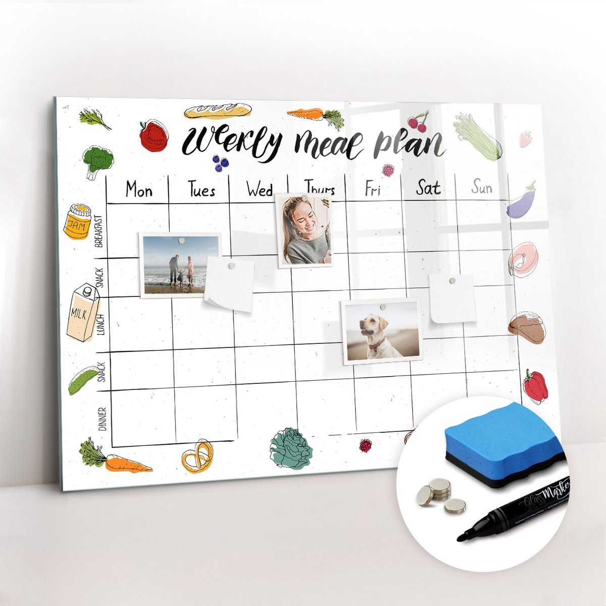 Tulup Whitebord - Huisgemaakt weekmenu - 100 x 70 cm - Wit Magnetic Board - Gratis 5 Sterke Magneten + Whiteboard Marker & Wisser - Industrieel Wandbord - Magneetbord Muur - Inspiratiebord Kantoor