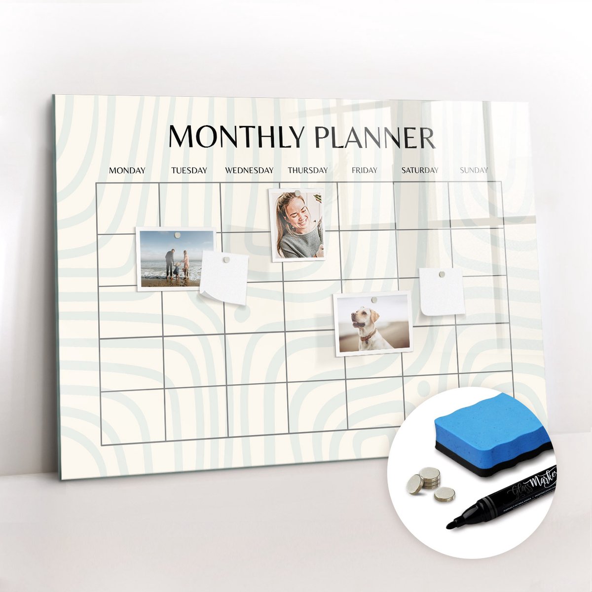 Tulup Whitebord - Maandplanner - 100 x 70 cm - Veelkleurig Magneetbord Muur - Gratis 5 Sterke Magneten + Whiteboard Marker & Wisser - Moderne Wanddecoratie - Memobord Glas - Organiseer Je Bureau