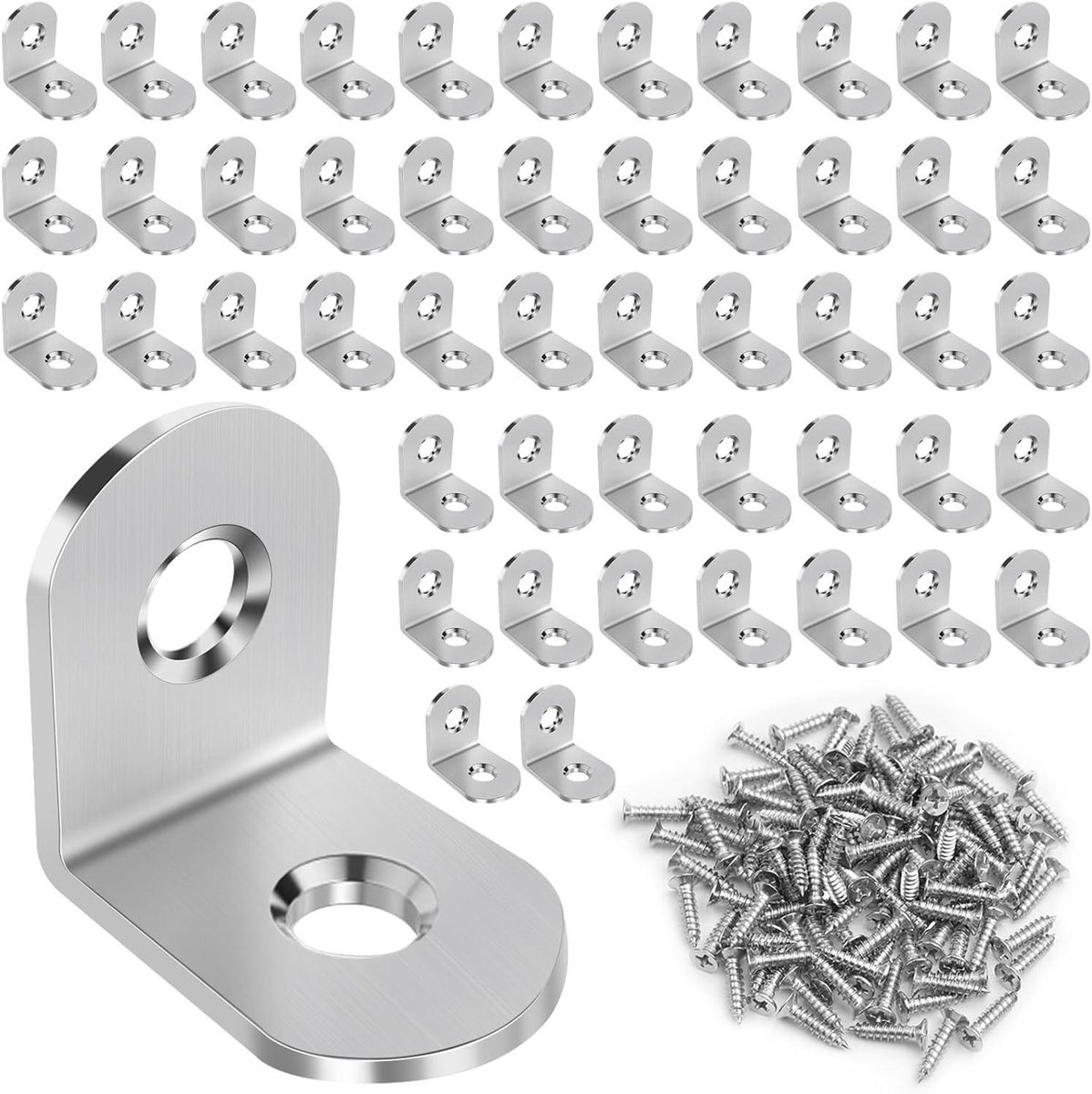 Roestvrijstalen Hoekverbinders - Bevestigingshoek 90 graden - Meubels Verstevigen - Corrosiebestendig AISI 304 - 20 x 20 mm - Zilverkleurig