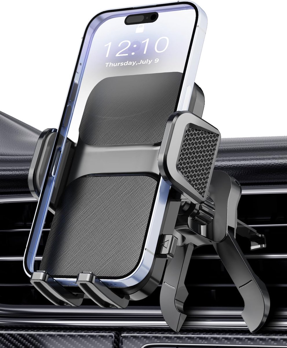 Telefoonhouder voor in de auto, upgrade stalen haak, mobiele telefoonhouder, autoventilatie, 360° rotatie en ontgrendeling met één knop, autotelefoonhouder voor smartphone, 4-7 inch