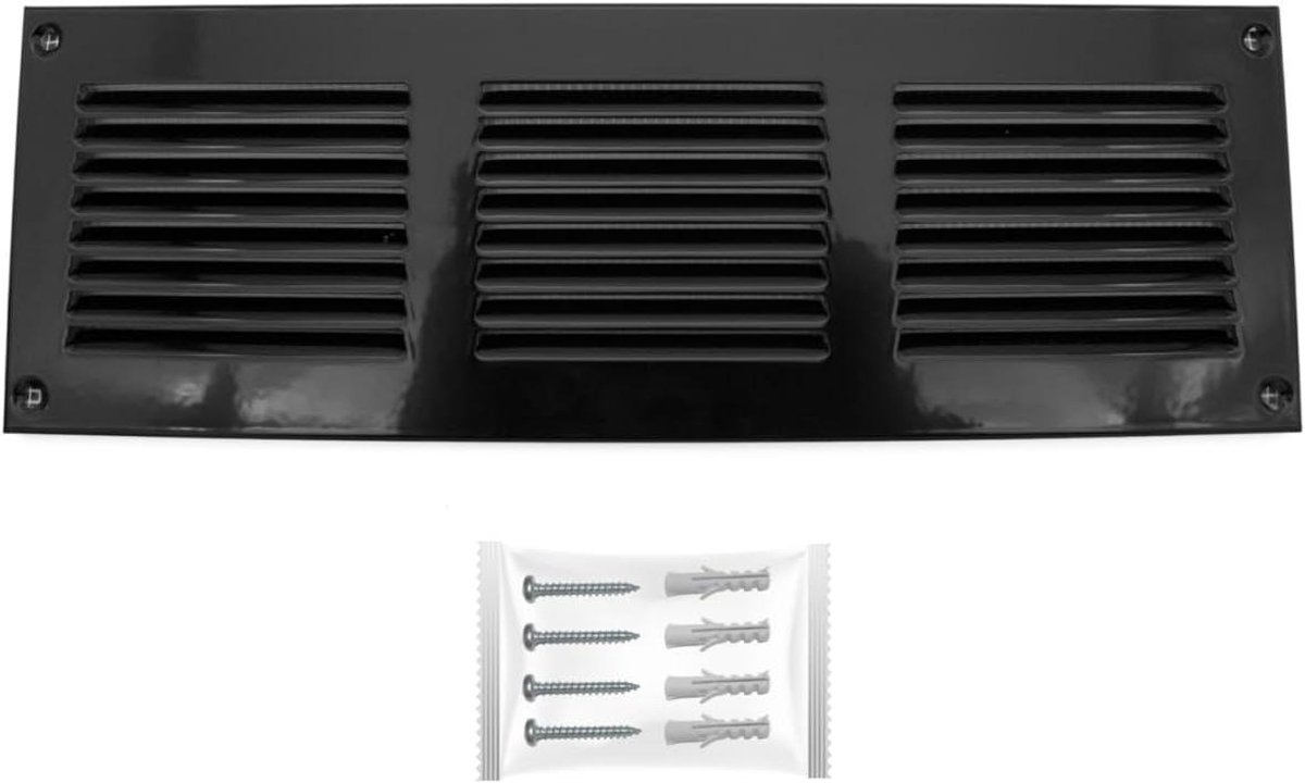 Ventilatiegrille Metaal - Ventilatierooster Afdekking - Luchtstroom Reguleren - Insectenbescherming - 300 x 100 mm - Zwart