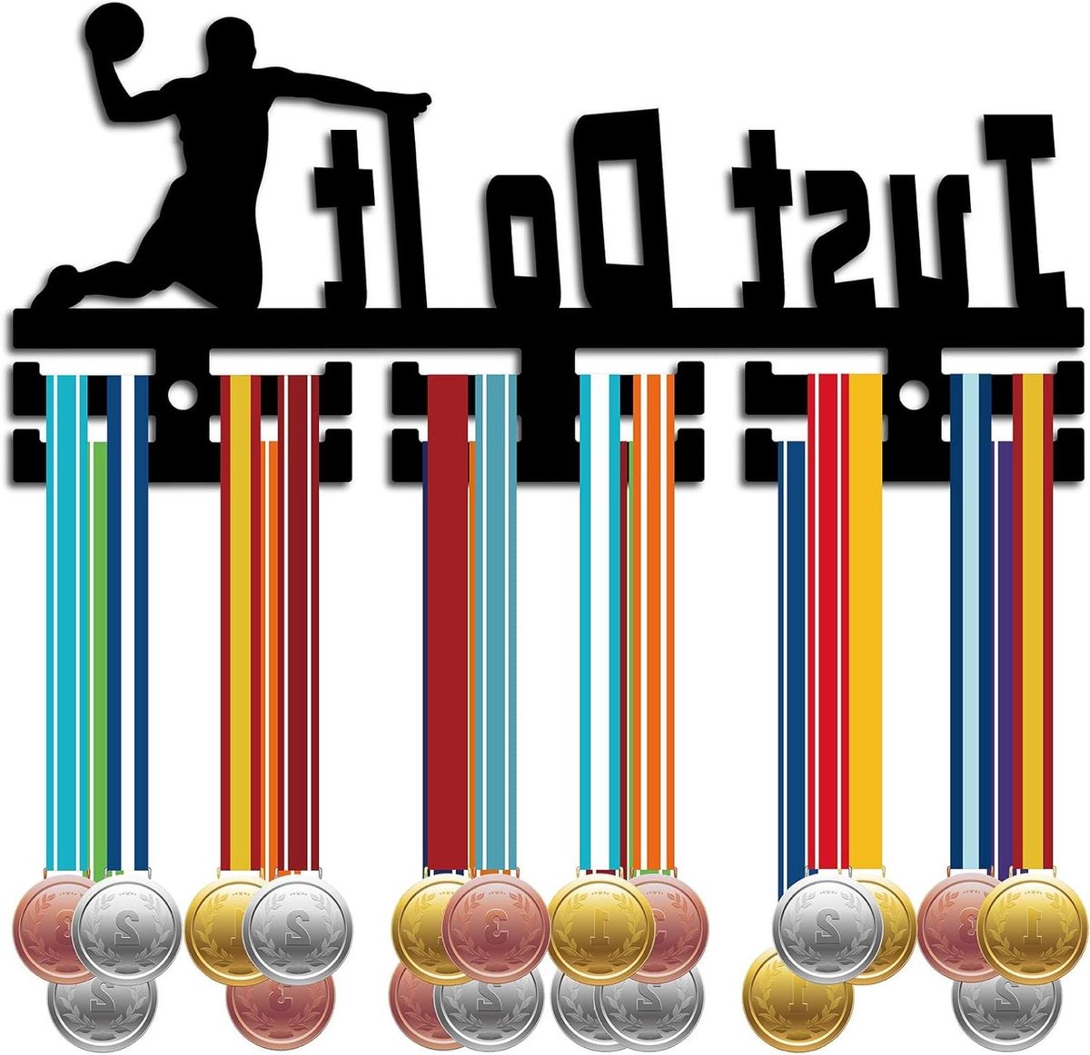 Medaillehanger Basketbal - Medaillehouder Sport - Medailles Tonen - Acryl met 'Just Do It' - 29 x 13 cm - Zwart
