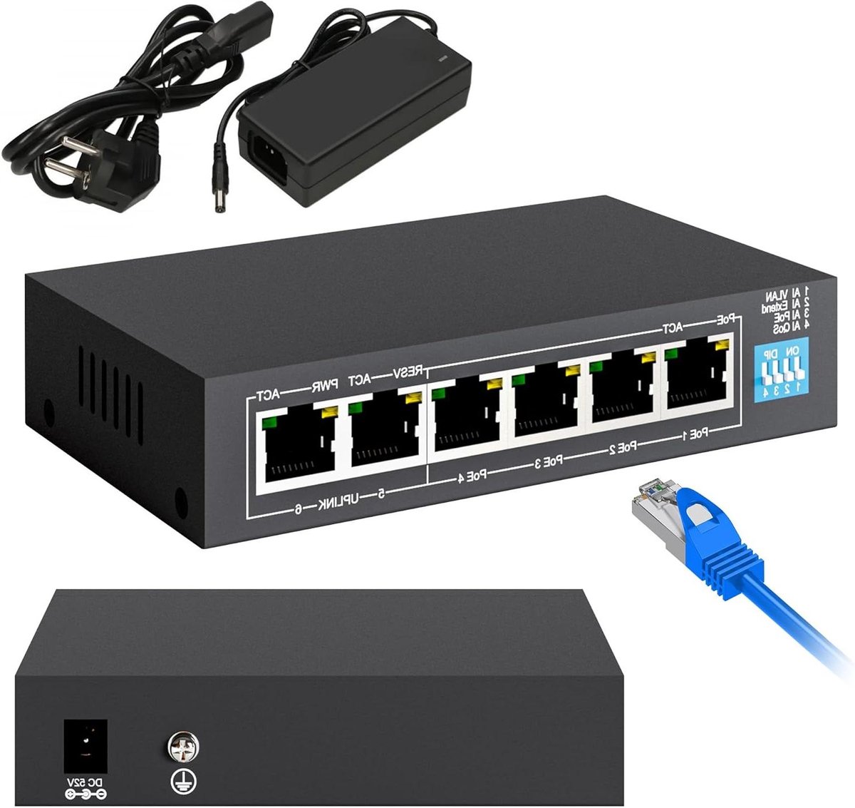 Gigabit Ethernet Switch - Netwerk Switch PoE - Netwerk Uitbreiden - Unmanaged L2 - 25.4 x 5.08 x 6.86 cm