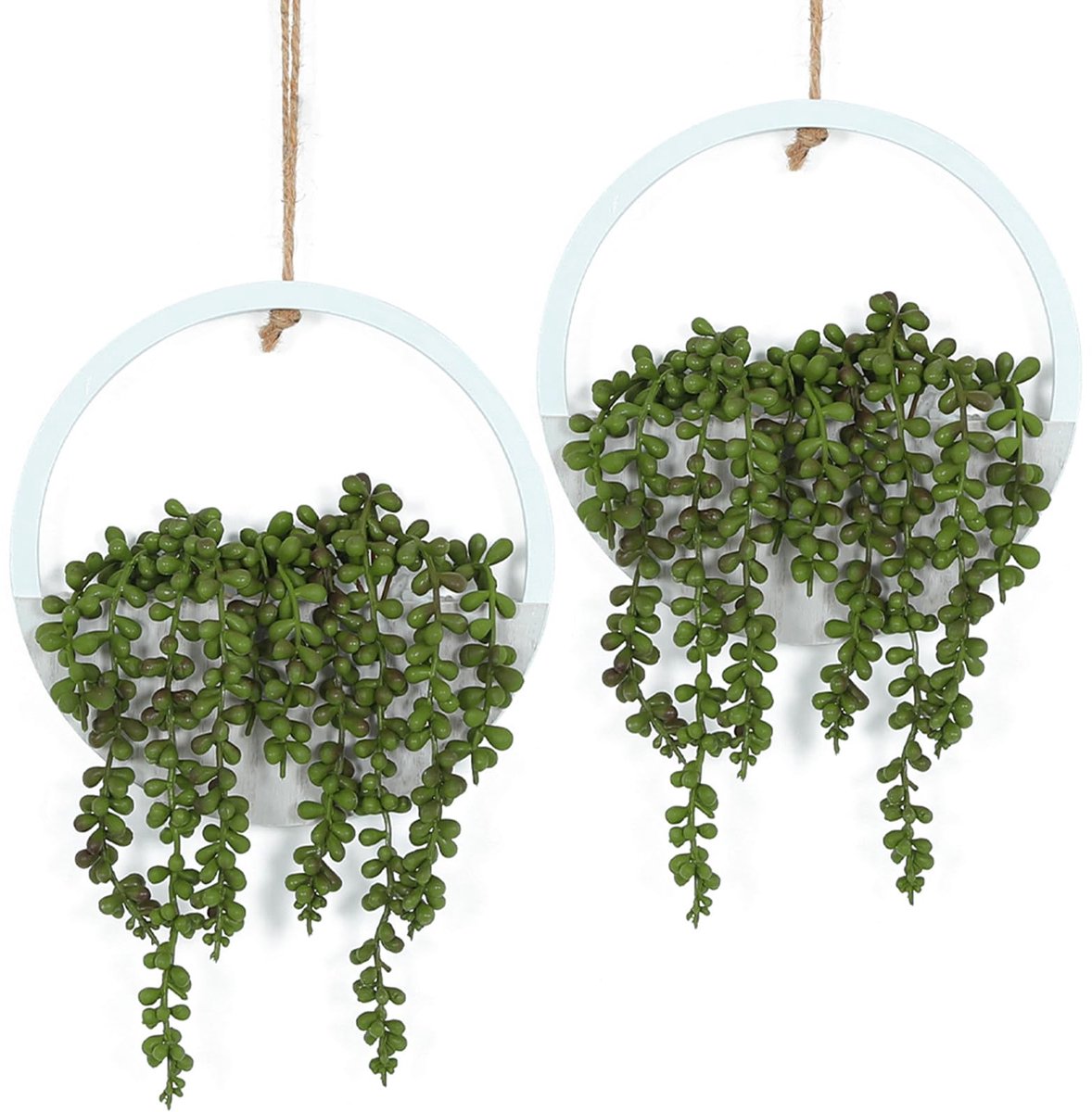 Plant Kunstmatige Vetplanten 2st Kunstmatige String of Pearls Planten 31 cm in Houten Pot voor Binnen Buiten Wanddecoratie