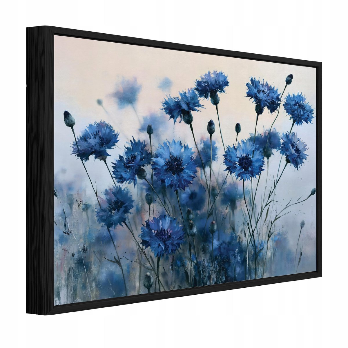 Schilderij op canvas in zwarte lijst - 90x60 cm - bloemenweide natuur - wanddecoratie woonkamer en slaapkamer