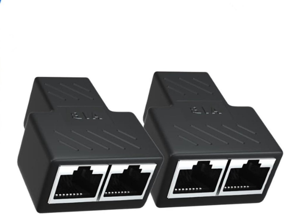Netwerk Kabel Splitter - RJ45 Connector - Internet Verdelen - 100m Bereik - 14.6 x 11.1 x 2.5 cm - Zwart
