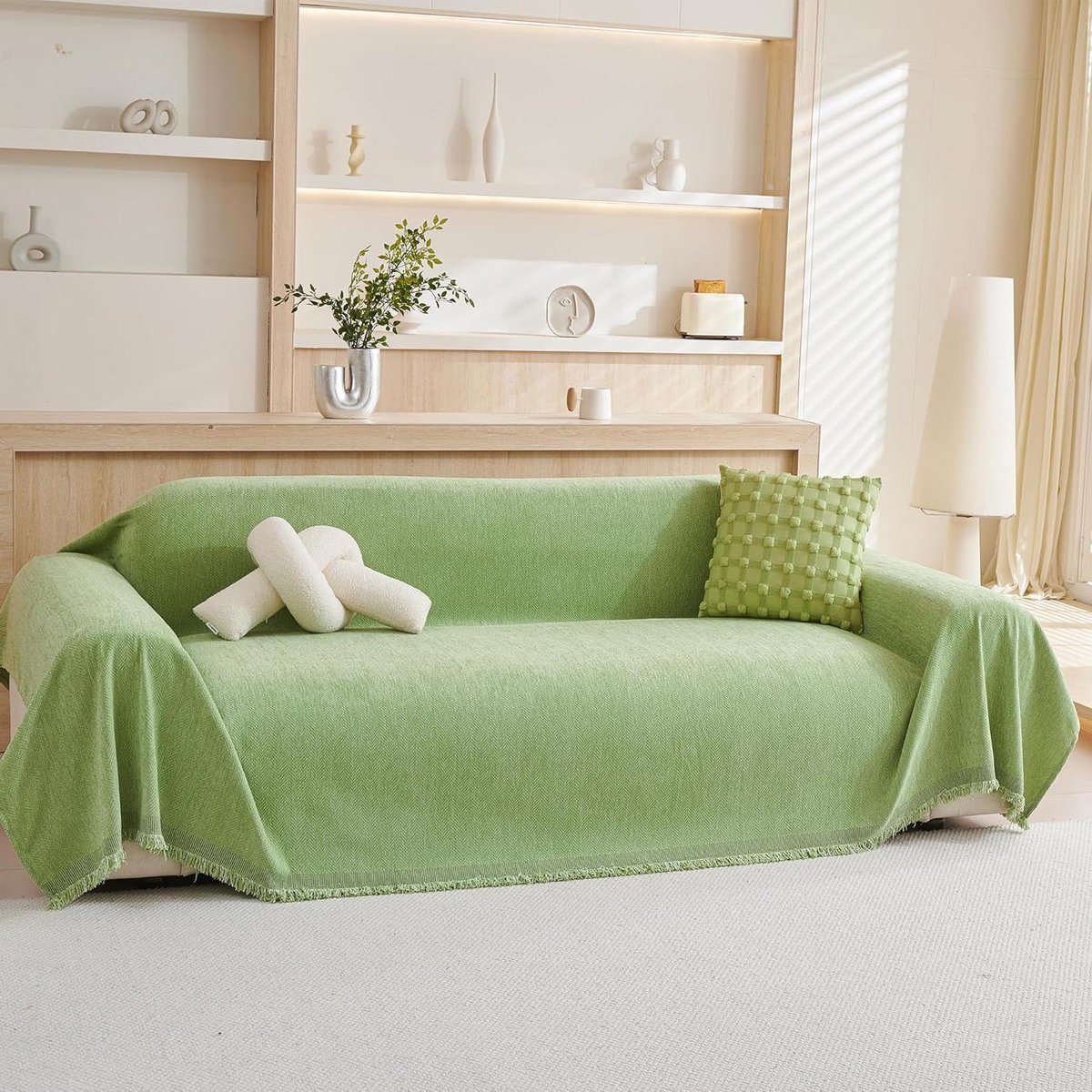 Chenille Bank Deken - Plaid Sofa - Woonkamer Aankleden - 100% Natuurlijk Chenille - 180 x 300 cm - Saliegroen