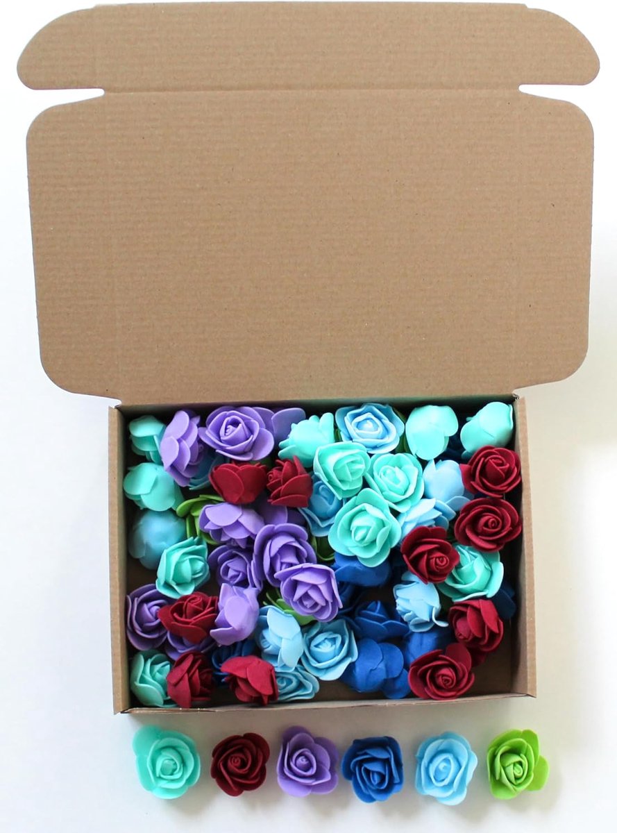 6 kleuren, elk 12 stuks kunstrozen, 3,5 cm, bloemkoppen, mini-foamrozen, kunstrozen voor handwerk, bruidsboeket, strooirozen, knutselen in opbergdoos