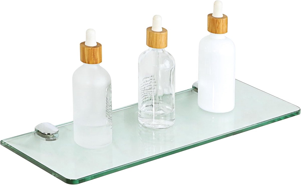 Badkamer Glas Plank Wandmontage Badkamer Planken 7MM Dikte Glas met glasclip voor Home Decor Keuken, Doorzichtig, 38cm, EGBL1012R-C