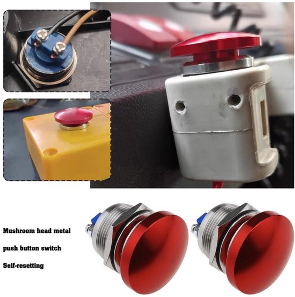 Store_9 - Drukknopschakelaar - Waterdicht - Aluminium - Rode Mushroom