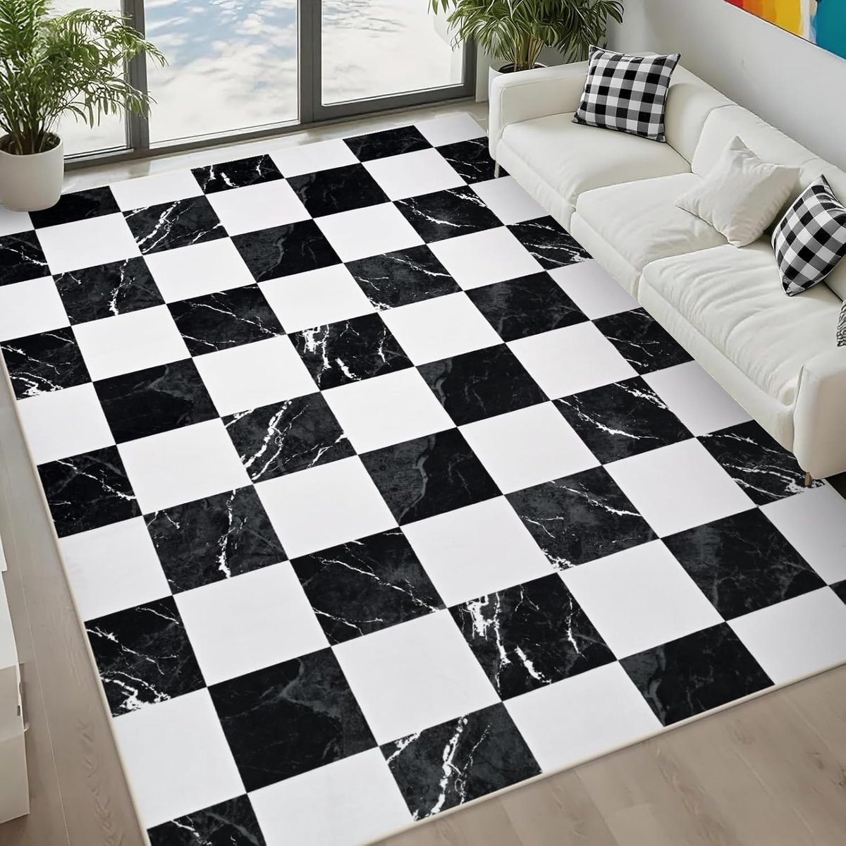 Kortharig Vloerkleed voor de Woonkamer, Anti-slip Zacht Wasbaar Keukenkleed, Modern Geometrisch Patroon Vloerkleed voor Slaapkamer Kinderkamer Keuken Entree Zwart 140x200 cm