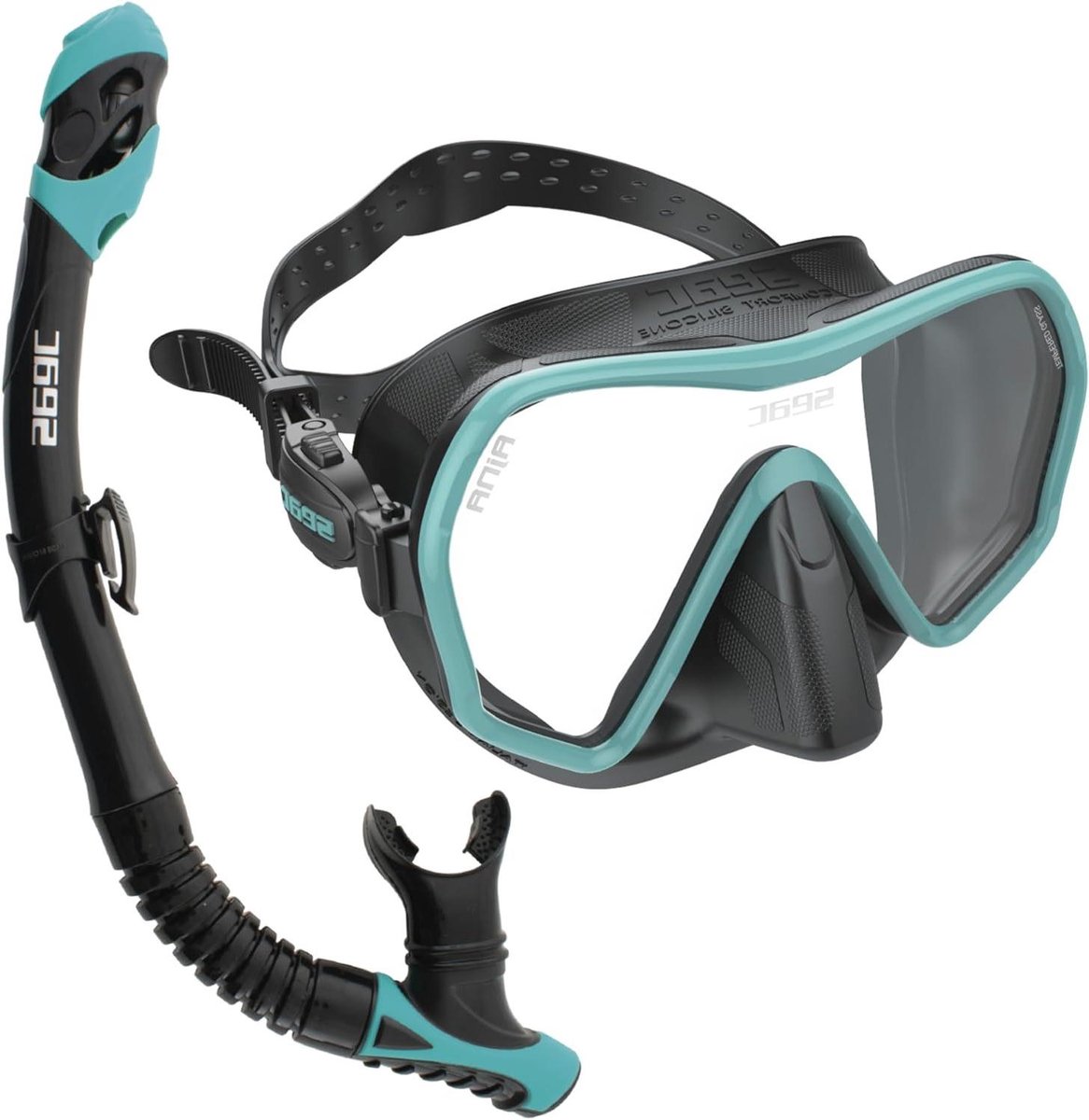 Snorkel Set - Duikset Ademhalingsbuis - Onderwater Ontdekken - Frameless Mask Dry Top - One Size - Tiffany