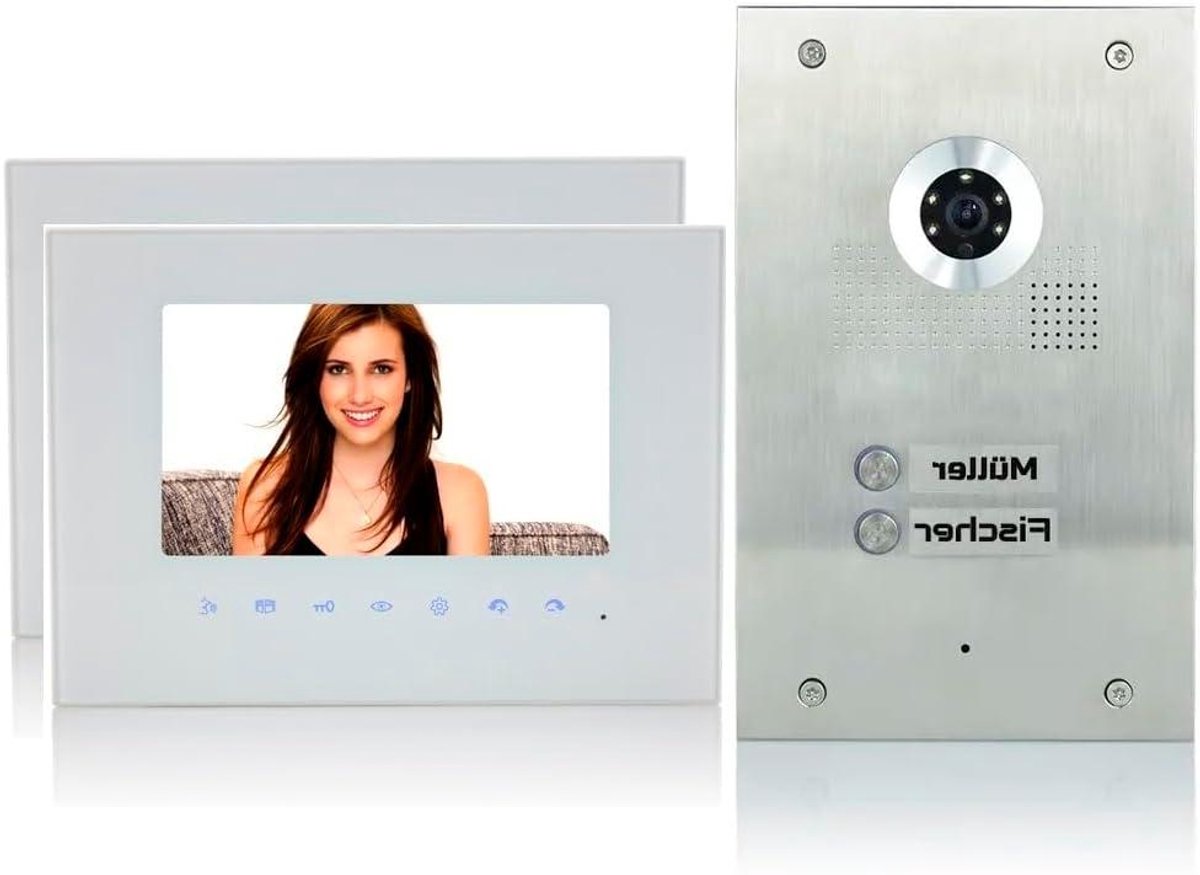Video Deurintercom Systeem - Deurcamera Set - Veiligheid Thuis - Dubbele Belknoppen - 2x 7 inch Monitor - Wit Zilver