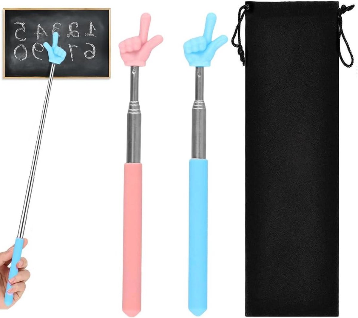Uittrekbare Staven - Lesmateriaal Aanwijzer - Klaslokaal Presentatie - Twee Stuks Set - 20 tot 68 cm - Roze Blauw