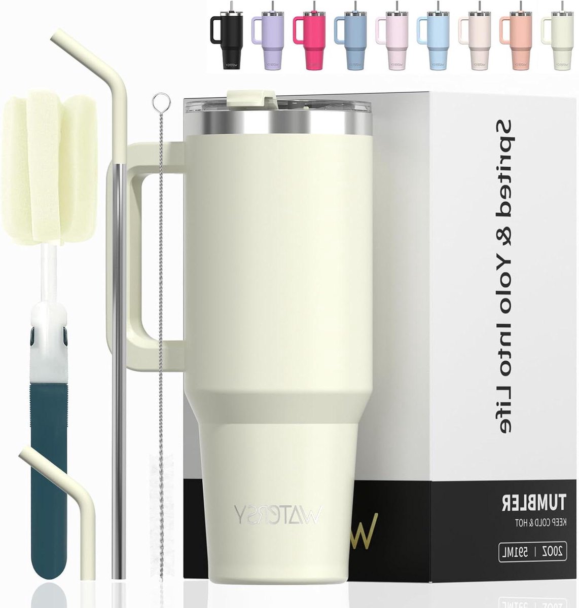 Thermosbeker met Handvat - Reisbeker Isolerend - Dranken Meenemen - Dubbelwandig Vacuümgeïsoleerd - 591 ml - Wit