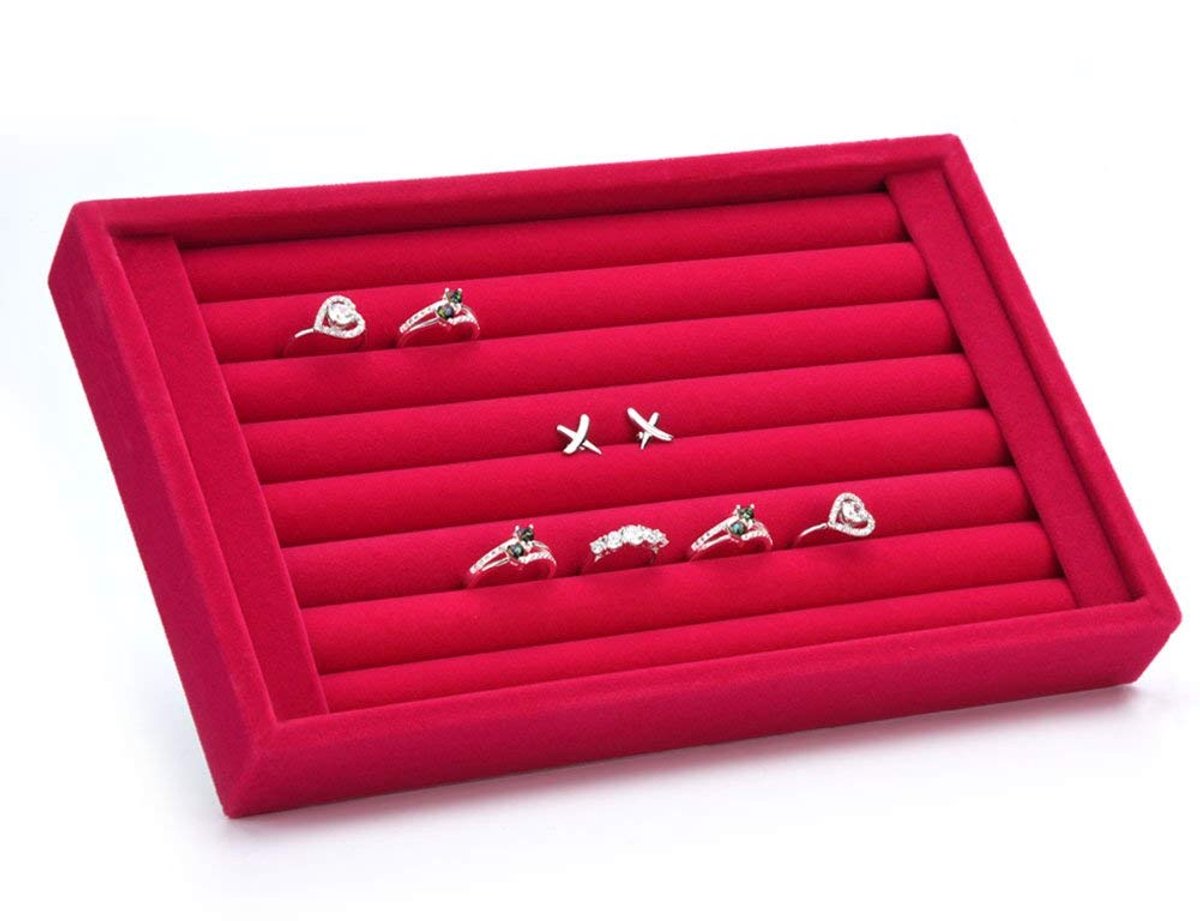 Velours interieur Suede Sieraden Oorbellen Ringen Manchetknoop Display Organizer Box Tray Houder Case Slits Opslag Gift (Rose Red)