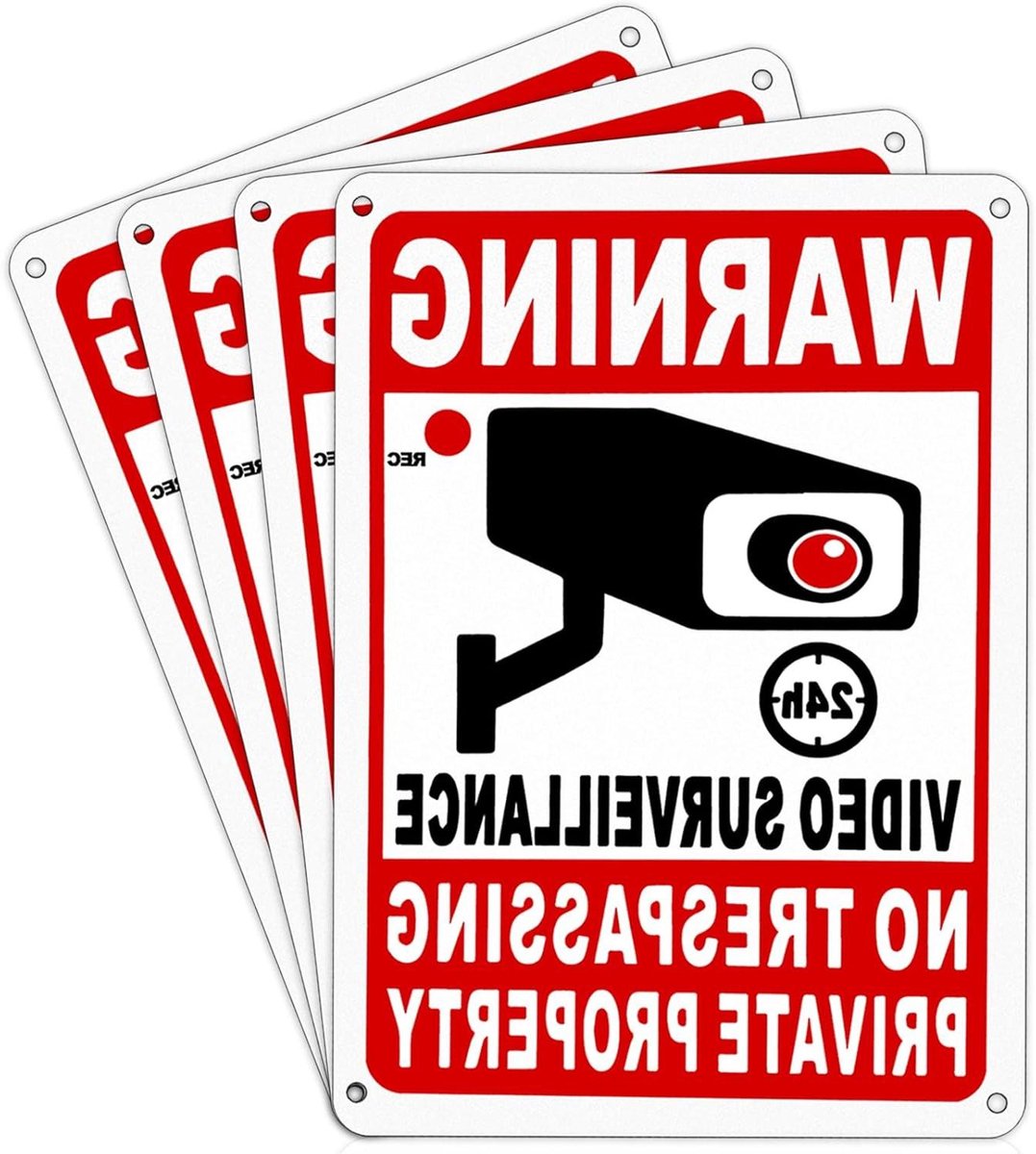 Bewakingsbord - Beveiligingsbord Camera - Huis Beveiligen - Roestvrij Aluminium - 25x17 cm - Rood Wit Zwart