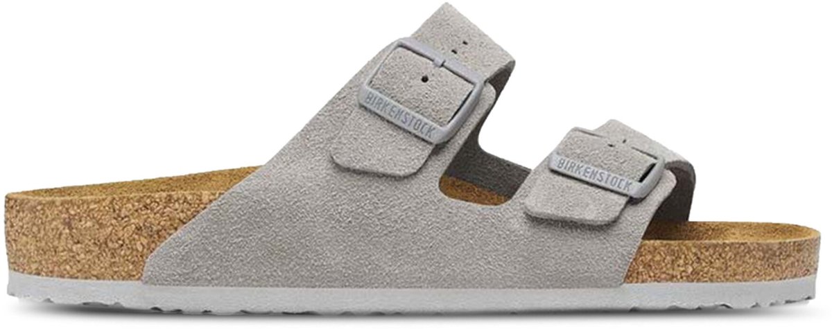 Birkenstock Arizona Suède Stone Coin Smal Voetbed Grijs