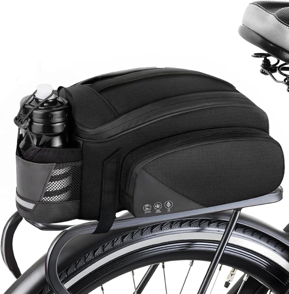 Fietsbagagedrager Tas - Fietstas Achter - Fietstochten Maken - Waterdicht PVC Oxford - 12 Liter Capaciteit - Zwart