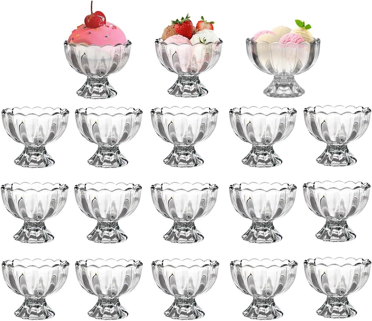 Dessert Glazen - IJskommetjes - Zoete Hapjes - Dikke Kwaliteit Glas - Set van 6 - Transparant