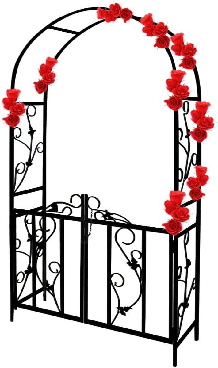 Rozenboog met Poort - Klimhulp Tuinboog - Planten Steunen - Gepoedercoat Metaal - 225 x 115 cm - Zwart
