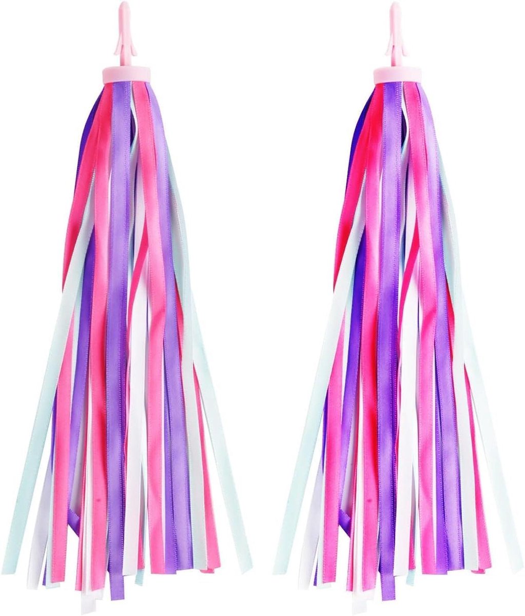 Stuurfranjes Kinderfiets Fietsdecoratie Meisjes Fiets Versieren Kleurrijk Fladderend 25 cm Paars-Roze