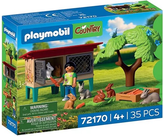 PLAYMOBIL konijnenhok, verpakt in de originele doos met afbeelding van de inhoud.