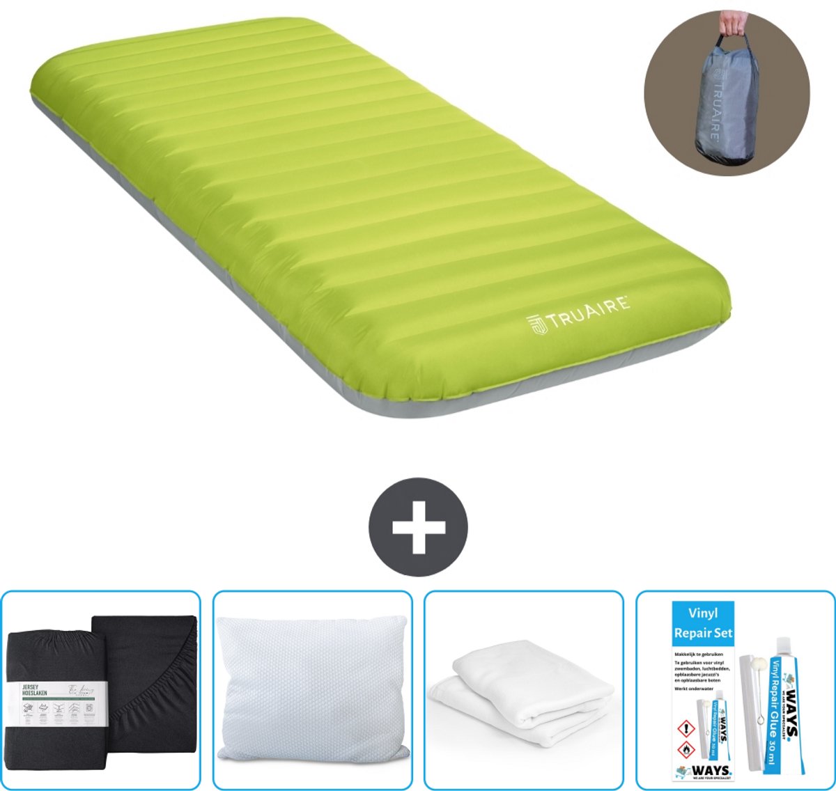 Intex Campingmat - 1-Persoons - 76 x 191 x 17 cm - Groen - Inclusief pomp - Hoeslaken - Kussen - Reparatieset en Kussenbeschermer