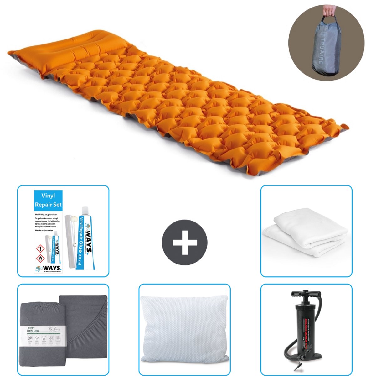 Intex Campingmat - 1-Persoons - 71 x 191 x 11 cm - Oranje - Inclusief Hoeslaken - Kussen - Pomp - Reparatieset en Kussenbeschermer