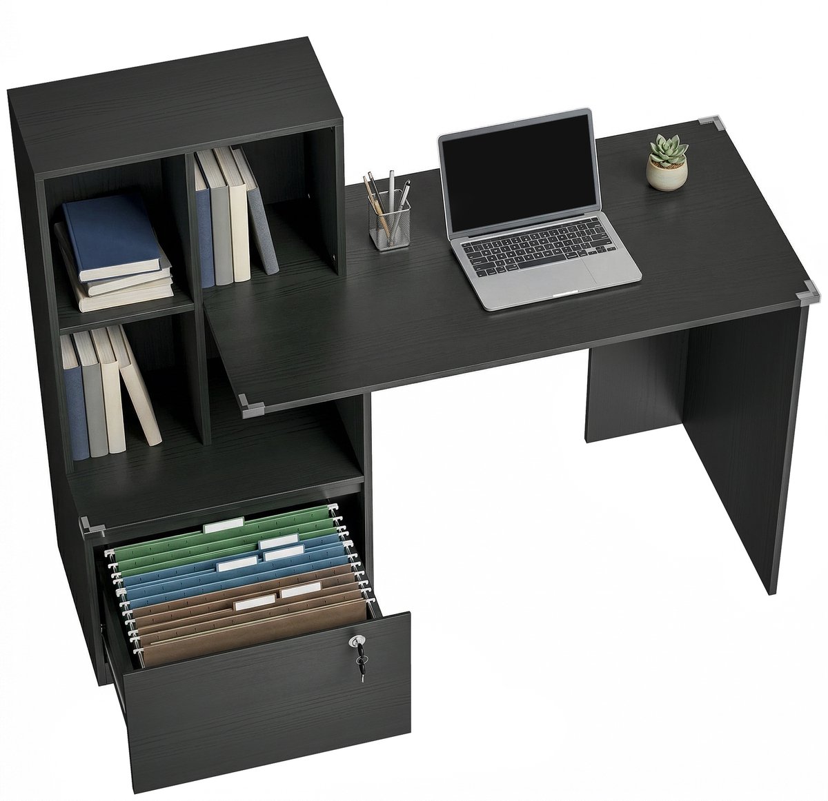 Bureau - Computertafel met plankent - Computerbureau - 126 x 50 x 109 cm - zwart