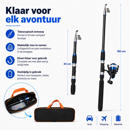 Vishengelset voor beginners - Vishengel kinderen Hengelset - Met draagtas - Hengel van 1.8 M Inschuifbaar - Complete Hengelset -Geschikt als Cadeau - Perfect voor Kamperen, Wandelen, Reizen of Picknicks- Zwart — afbeelding 2