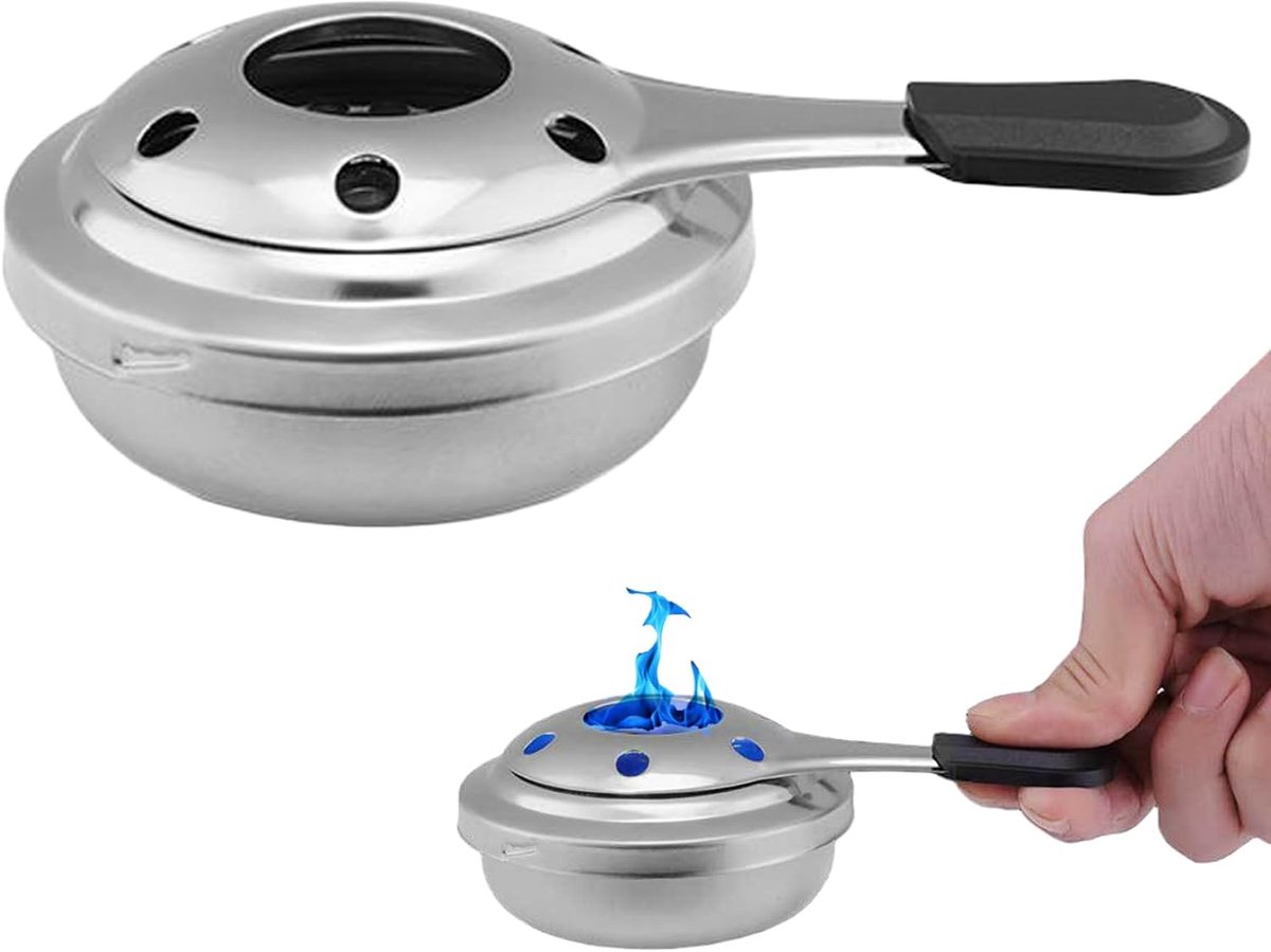 KZQ Spiritusbrander camping - Set van 2 draagbare alcoholbranders met windscherm, compact en stevig - Voor buitenshuis, backpacken, wandelen en noodkoken - 15,5x9,5x4,5 cm, zilver