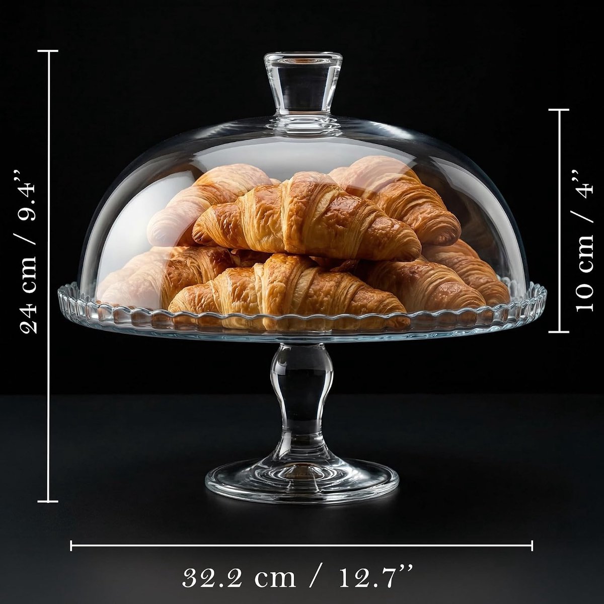 Taartstandaard op voet van glas met bel, transparant, Ø 32,2 cm, voor taarten, cupcakes, gebak en recepties - ShopVlot