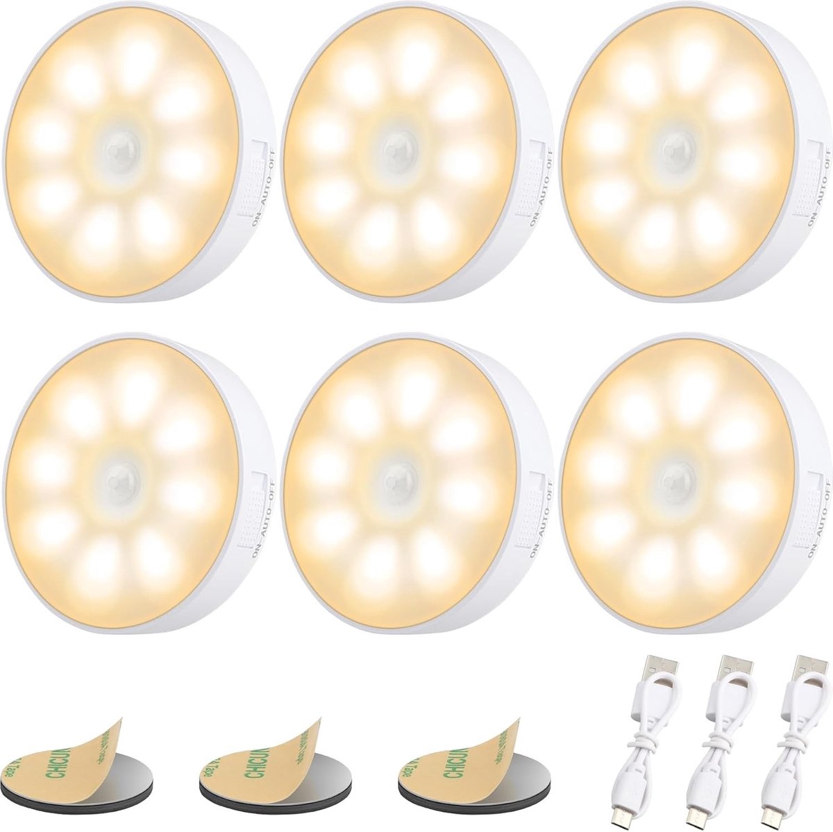 Lexium Store Sensor lampjes met bewegingsmelder - Warm Wit - 83 x 83 x 20 mm - Oplaadbare LED Nachtlampjes met Bewegingssensor - Voor Binnengebruik