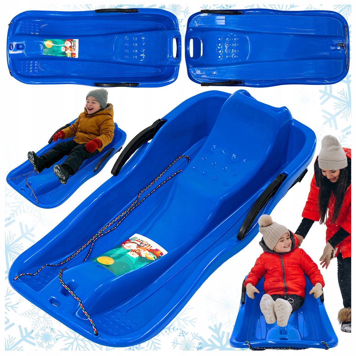 Grote Blauwe Kunststof Kinder Slee met Rugleuning en Rem