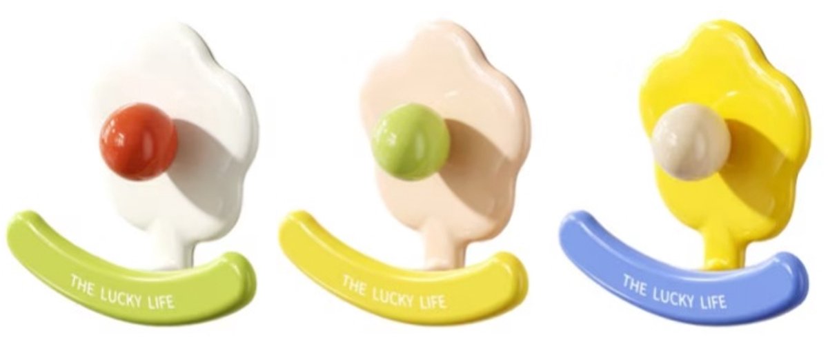 3 stuks Bloemvormige Wandhaken – Zelfklevende Kapstokhaak Zonder Boren – Decoratieve Ophanghaken voor Badkamer, Keuken en Slaapkamer – Beige+Geel+Wit