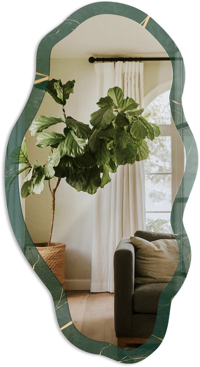 TULUP Bladeren Van Elegantie Spiegel - Groen Elegante Rechthoekige Wandspiegel - Organische Spiegel - Slaapkamer, Woonkamer, Kantoor - Minimalistisch - 45x90 cm - Totale afmeting 52x97 cm Elegantie Van Bladeren, Groen