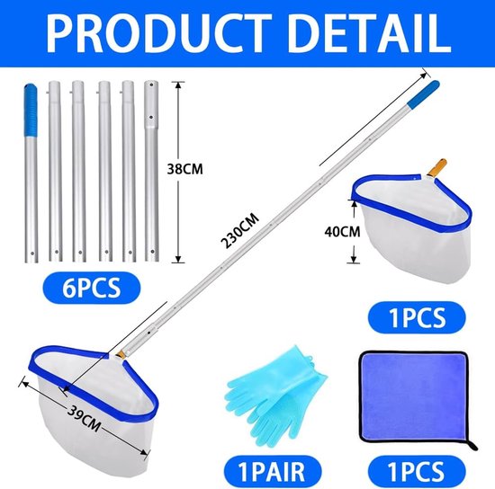 Pool Landing Net 2,25 m verstelbare steel - aluminium frame - fijne maas voor efficiënte poolreiniging - ShopVlot — afbeelding 5