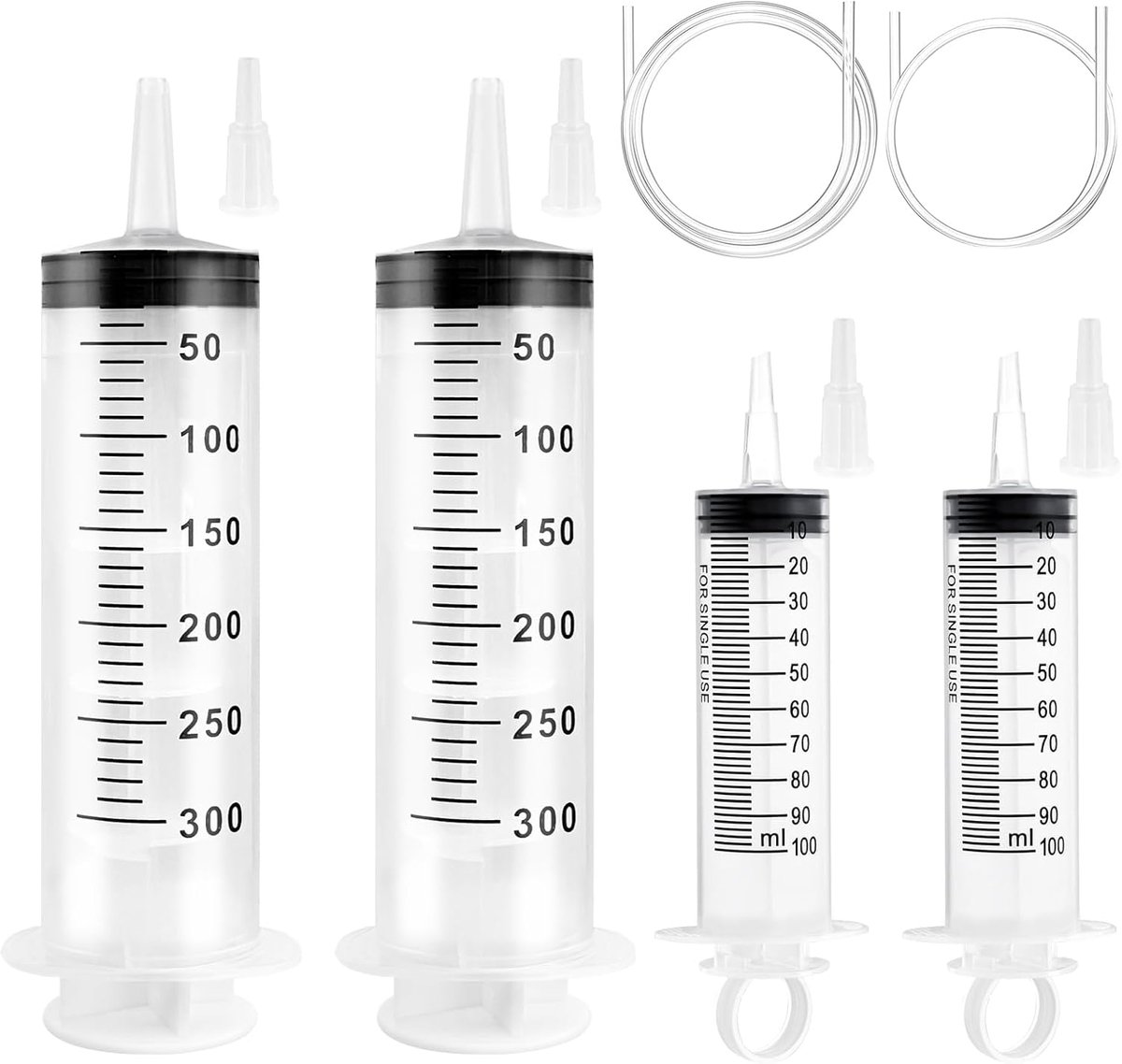 Spuit 300ml 100ml - 4 stuks met slang - kunststof spuit voor dierenvoeding - eenvoudig doseren - ShopVlot