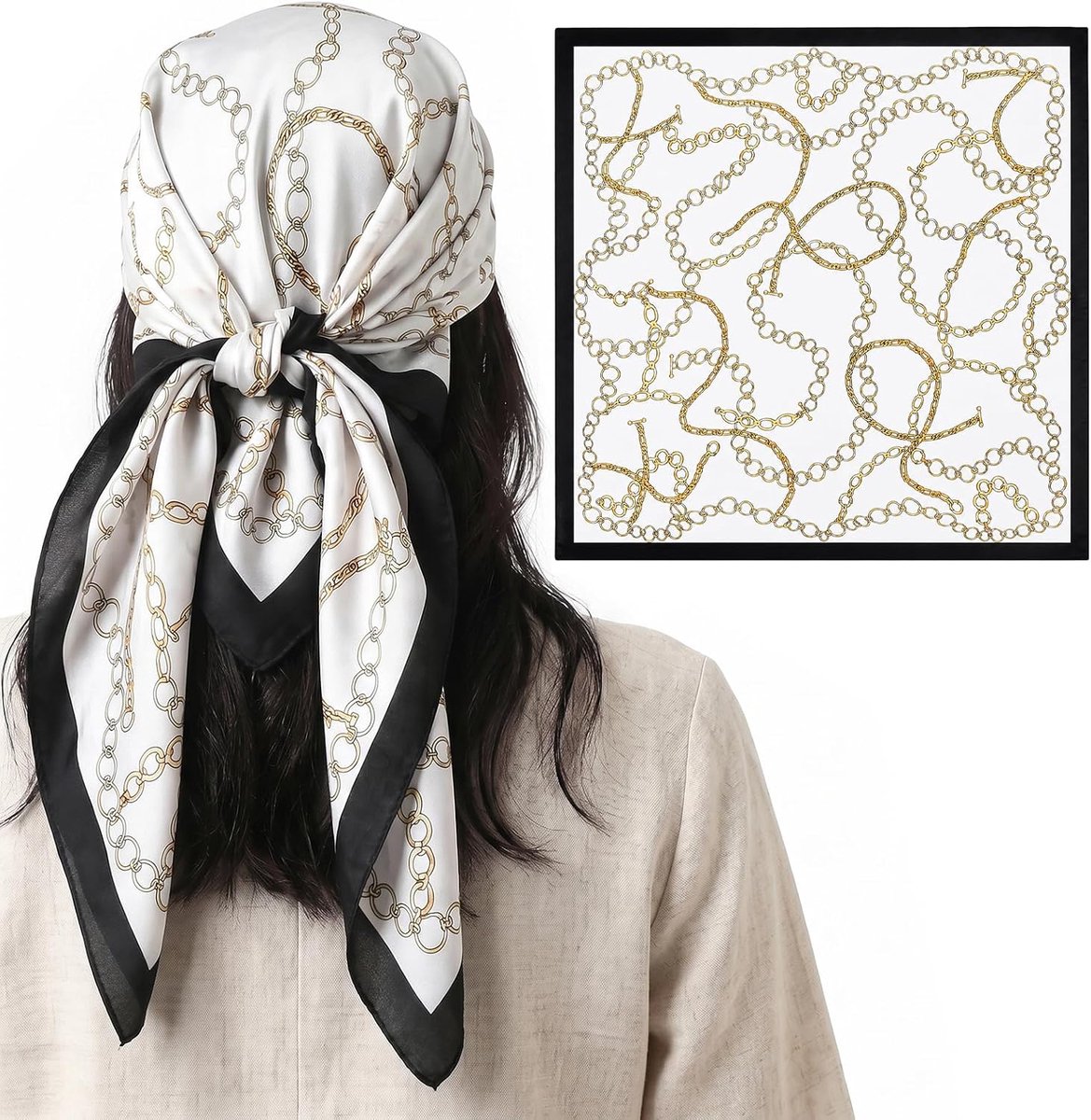 Dames sjaal 70 x 70 cm - zijden polyester - zwarte kleur - elegant accessoire - ShopVlot