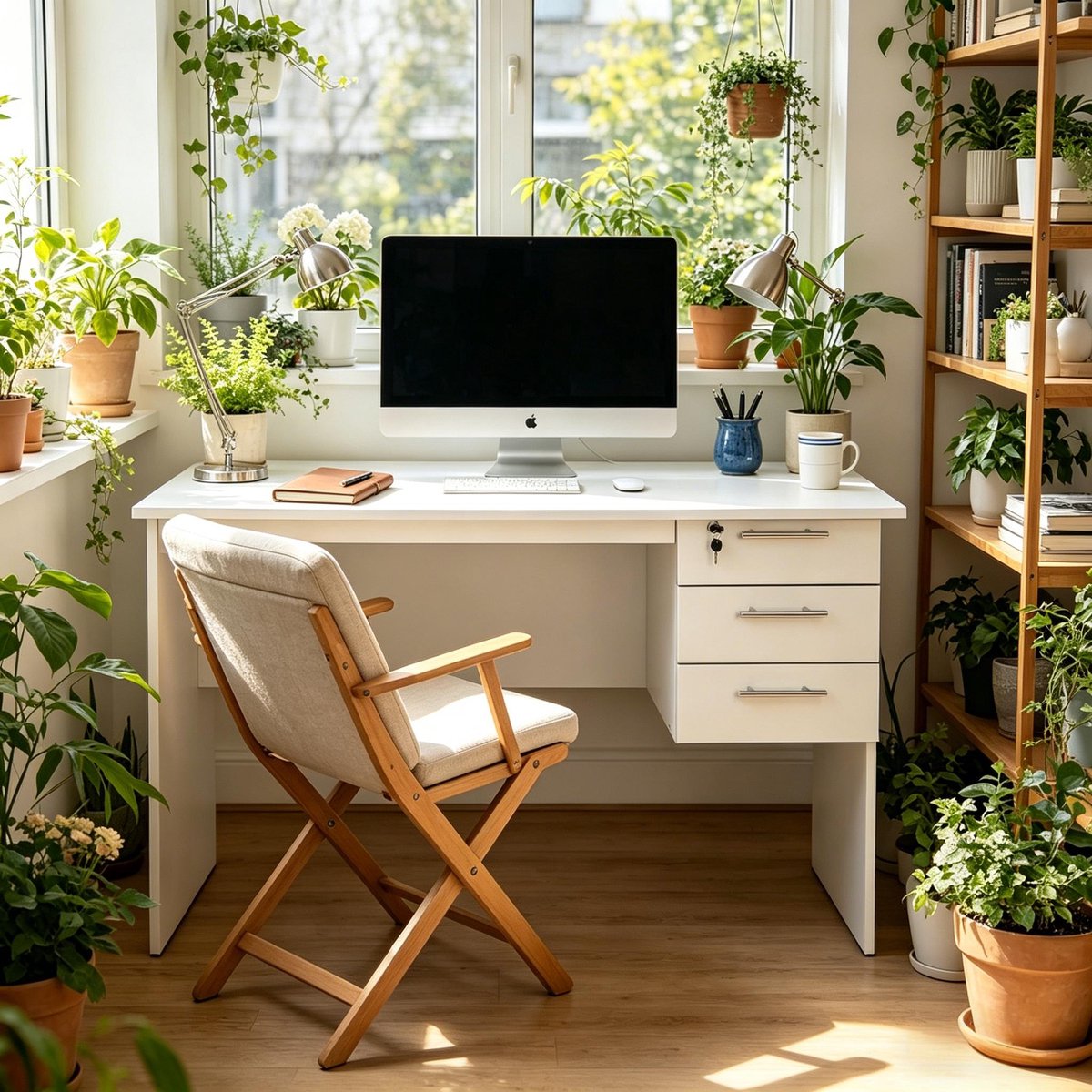Bureau - met laden en opbergruimte en wielen - wit - afmetingen 120 x 60 x 75 cm - materiaal hout - voor een praktische en georganiseerde werkplek