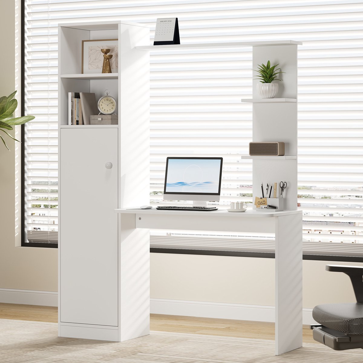 Bureau - met opbergruimte - wit - afmetingen 123,5 x 45 x 168,5 cm - materiaal mdf - voor een praktische en georganiseerde werkplek