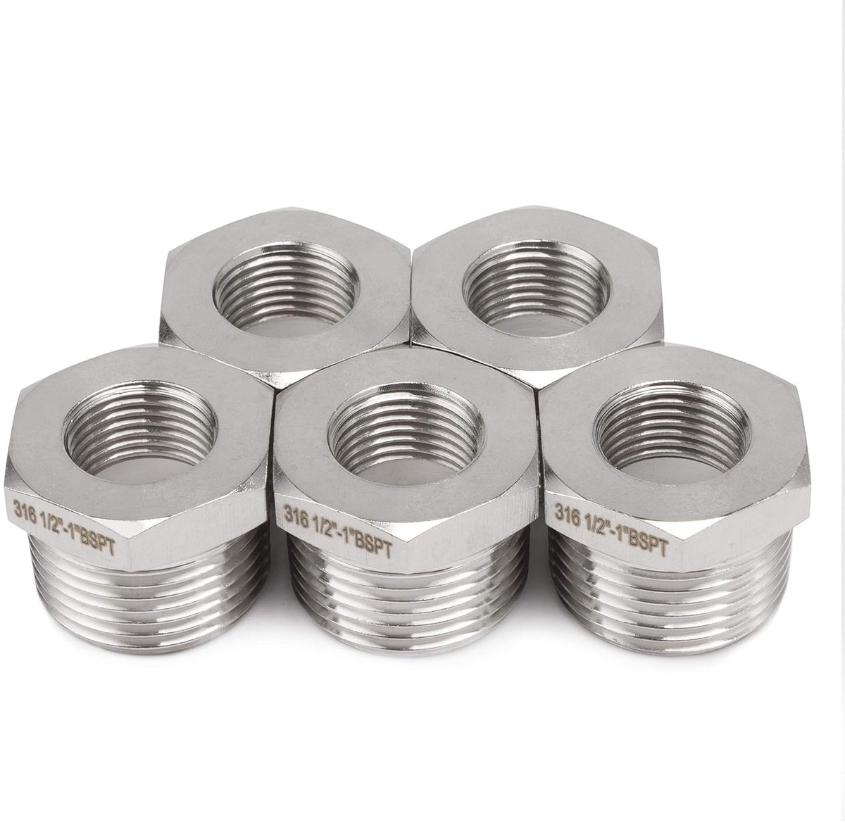 LTWFITTING Stainless Steel 316 Tube Hexagonal Bushing Reducer Fittings Female BSPP Pack of 5 1" Bspt Male X 1/2" Bspp - ShopVlot