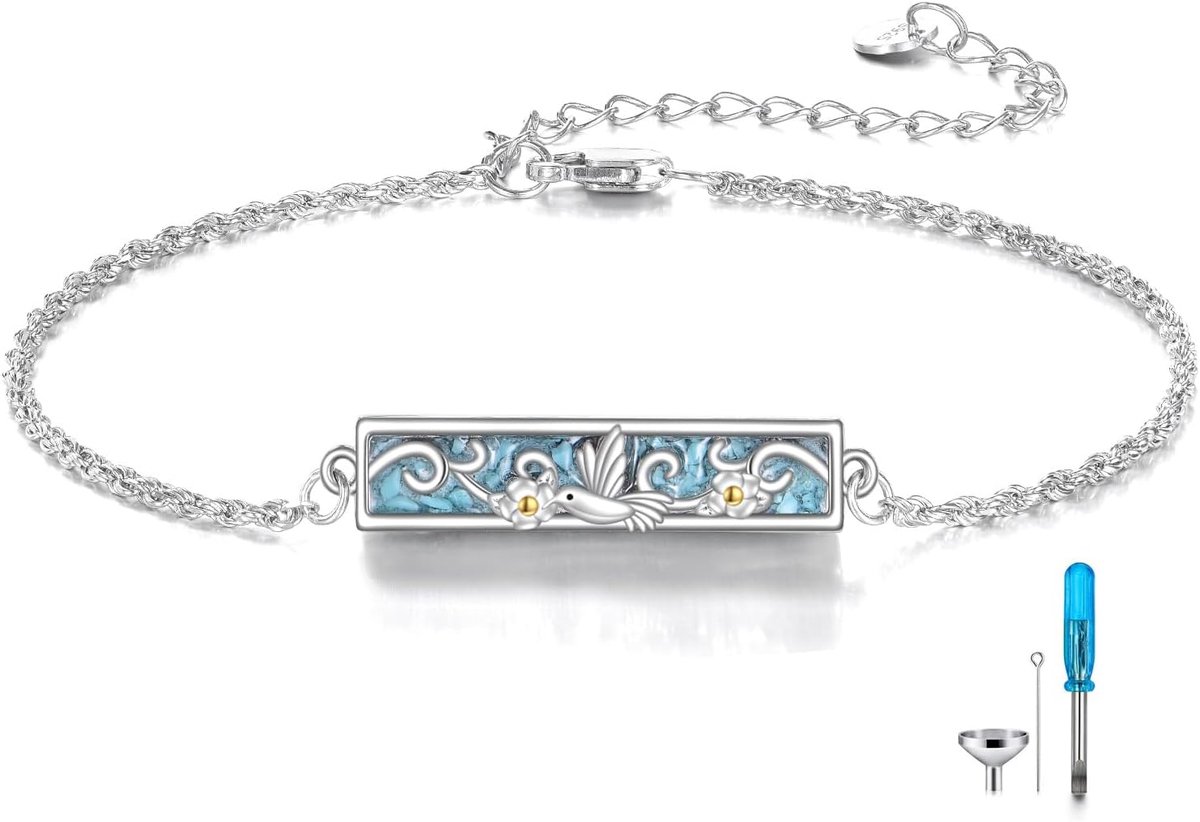 DAYLINLOVE Urn Bracelet for Ash 925 Sterling Silver Turquoise Hummingbird Cremations Jewellery for Ash Reminder Locket - ShopVlot