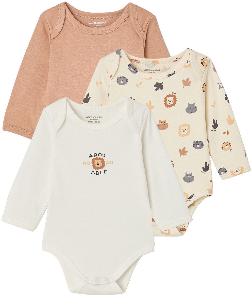 Vertbaudet Set van 3 babyrompers met lange mouwen