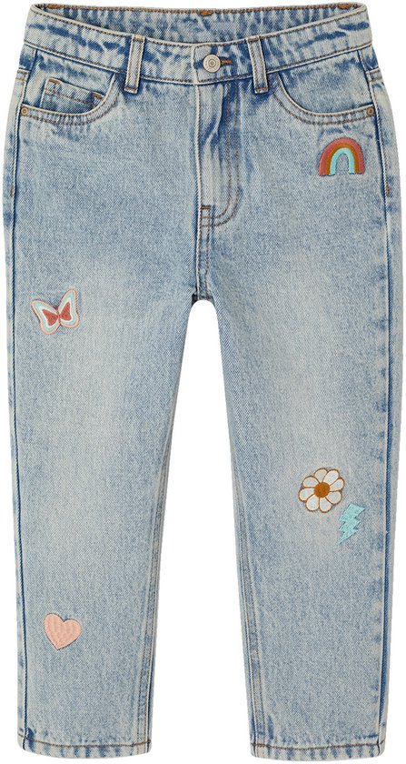 Mom meisjesjeans met bloemenborduurwerk blauw