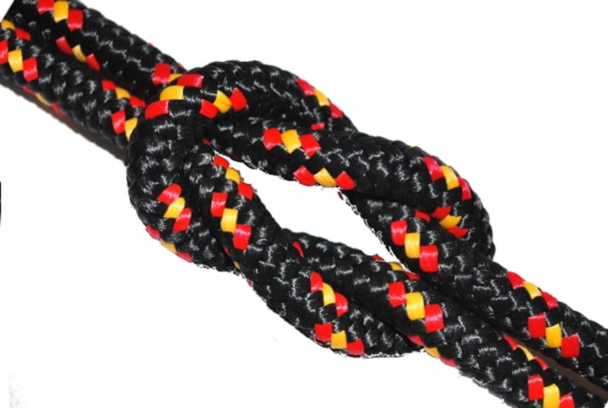 Gevlochten Polypropyleen Touw 8mm - Zwart/Rood/Geel - Per Meter