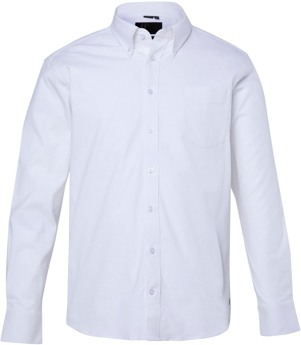 JP 1880 - Heren - Overhemd lange mouwen modern fit structuur buttondown kraag - Sneeuwwit - Maat 6XL