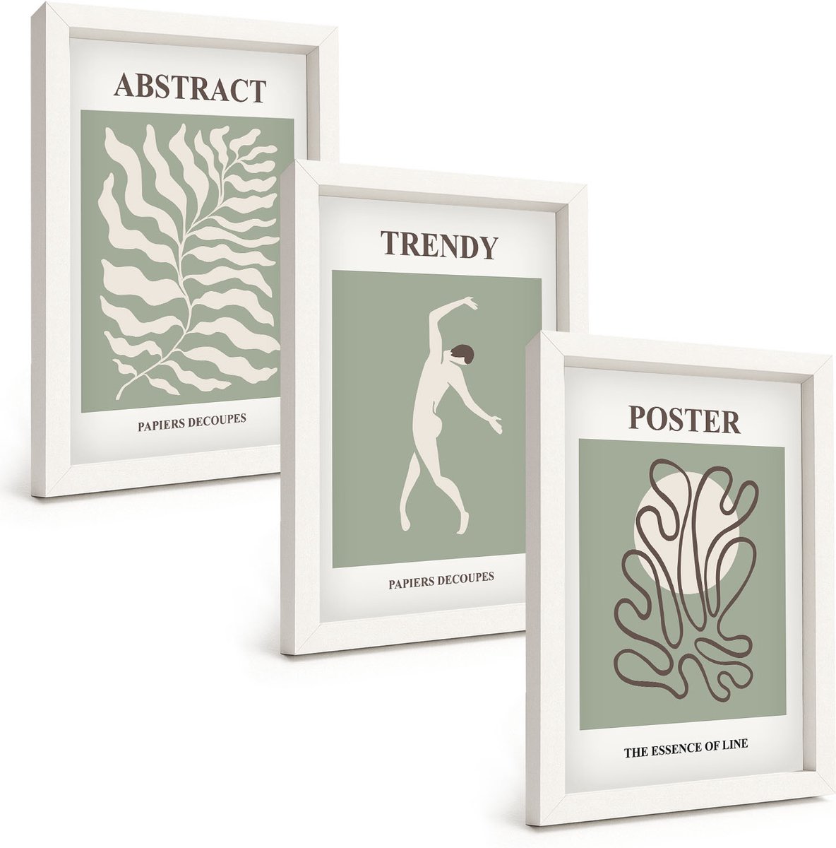 Tulup 3-Delige Schilderij Set - Plantenpatronen in groene tinten van Henri Matisse - 20x30 - Stijlvolle Muurdecoratie - Slaapkamer - Decoratieve Schilderijen